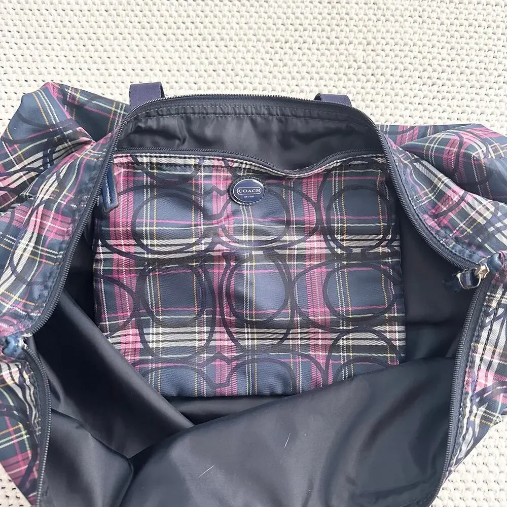 Coach Vintage Limited Edition Purple Tartan Weekender Bag Removable Pouch READ